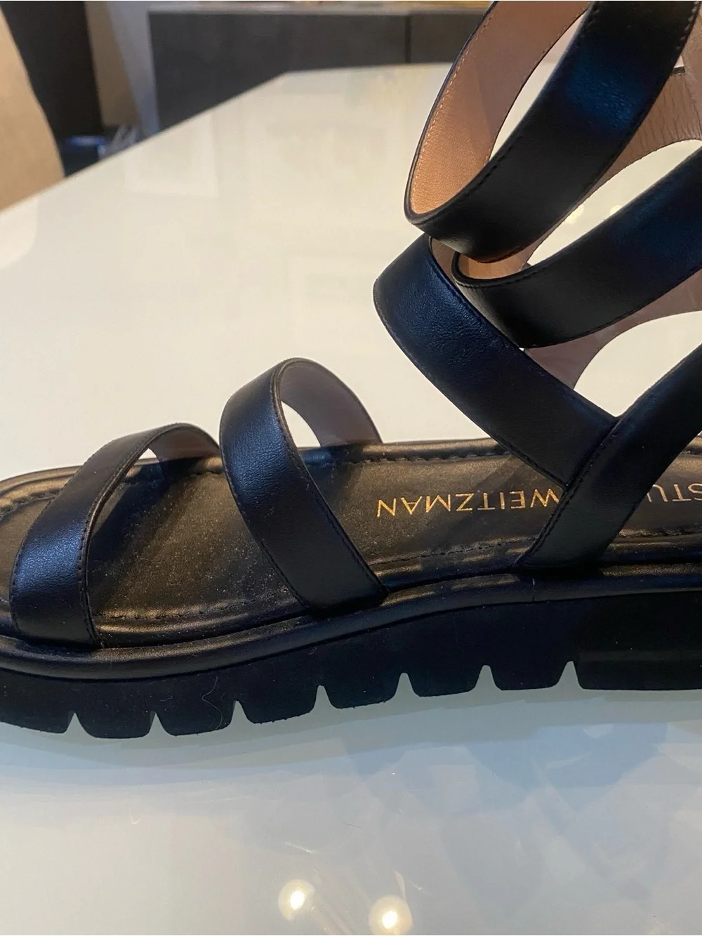 Stuart Weitzman Black Leather Gladiator Platform Sandals - Size 7 B (NWOT)